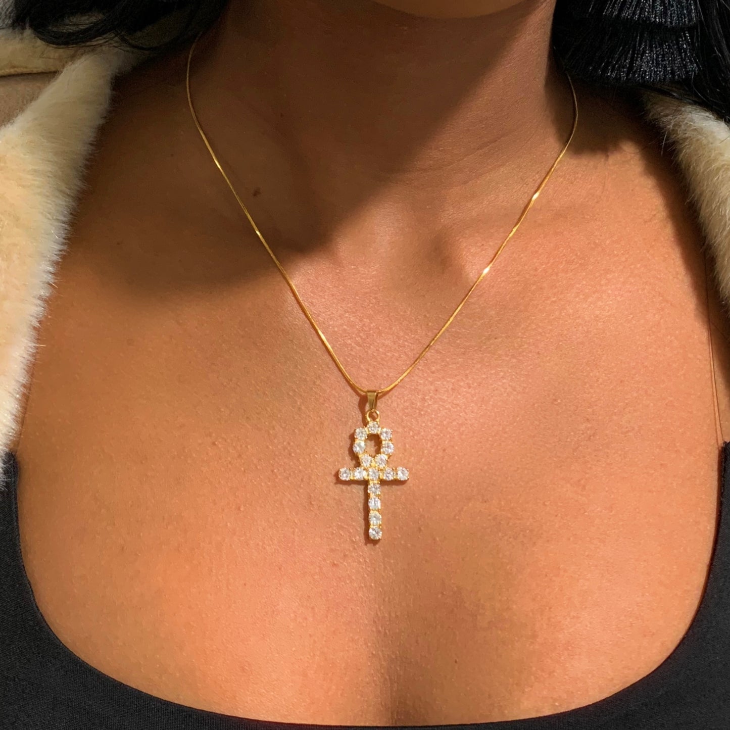 Gold Iced Ankh Necklace