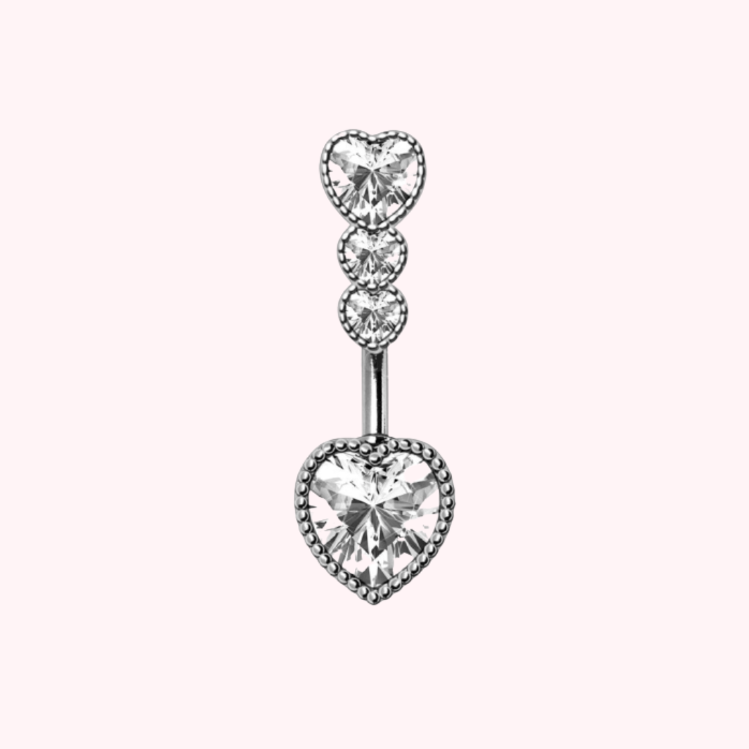 Crystal Hearts CZ Belly Ring