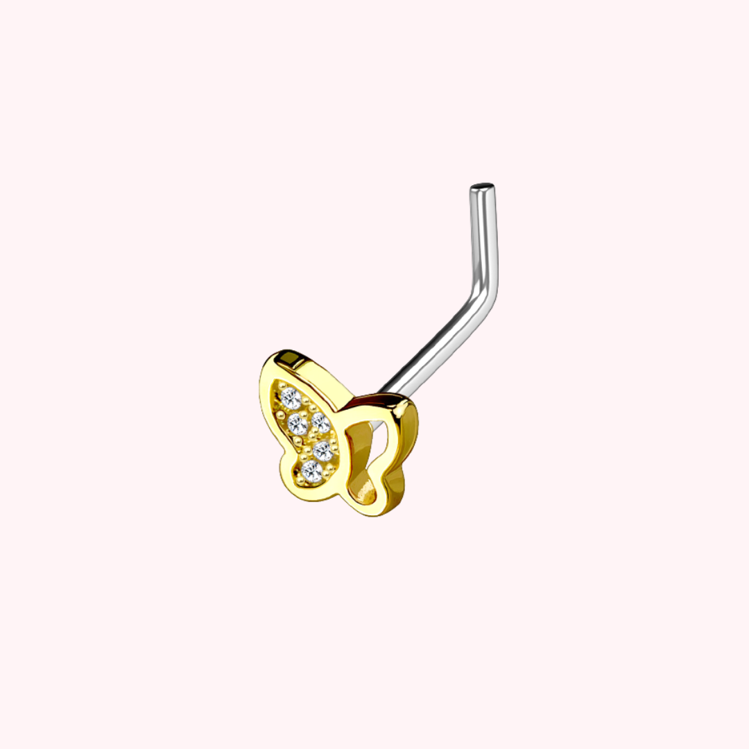 Butterfly L Shape Stud Nose Ring