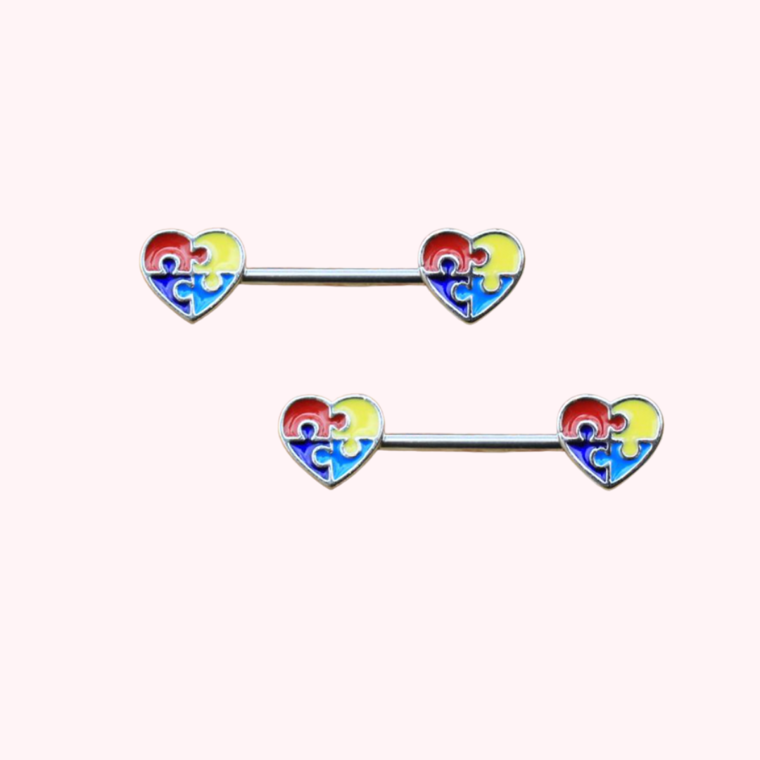 Puzzled Heart Nipple Ring