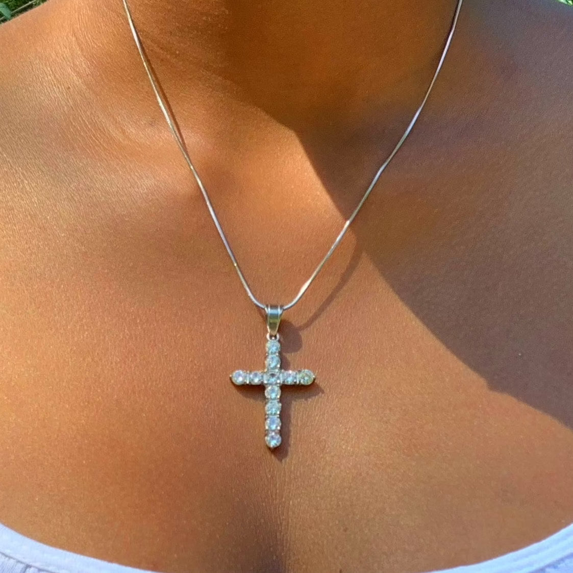 Silver Iced Cross Necklace