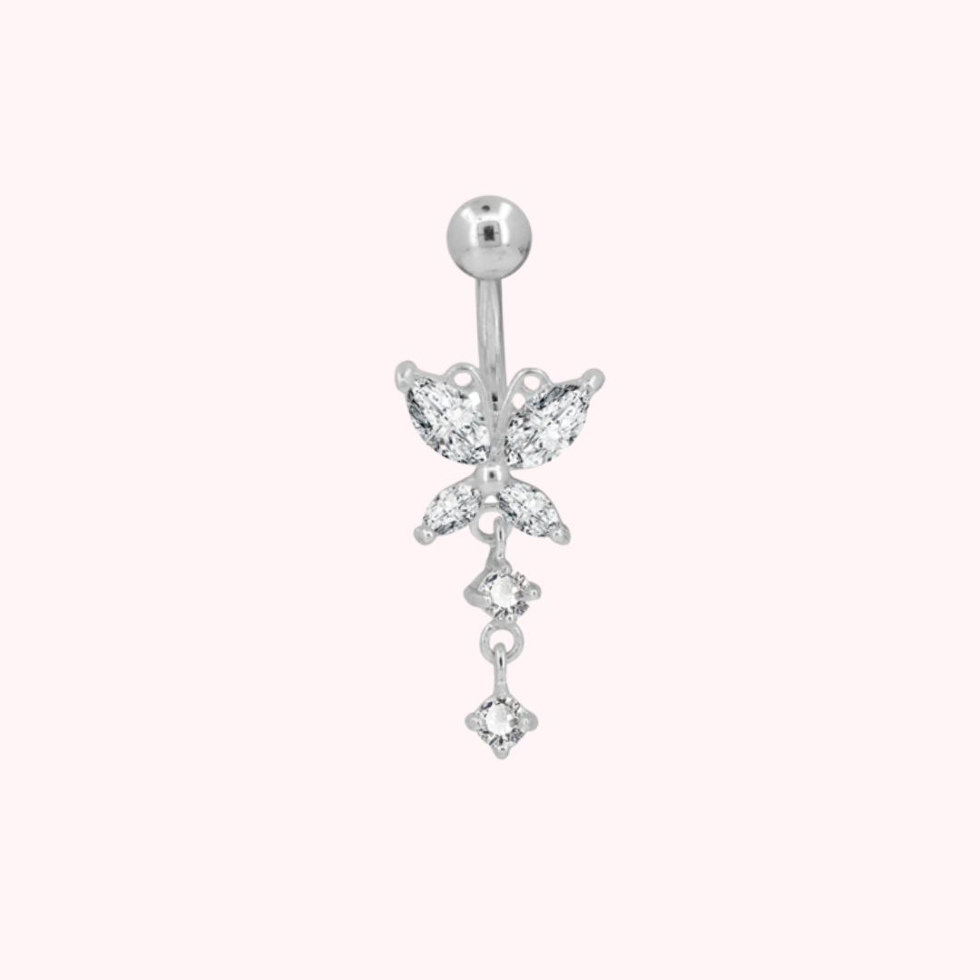 Silver Butterfly Dangle Belly Ring