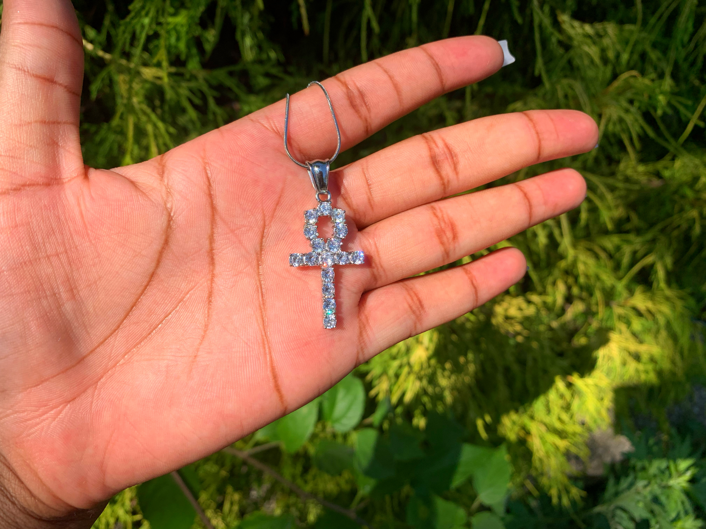 Silver Iced Ankh Necklace
